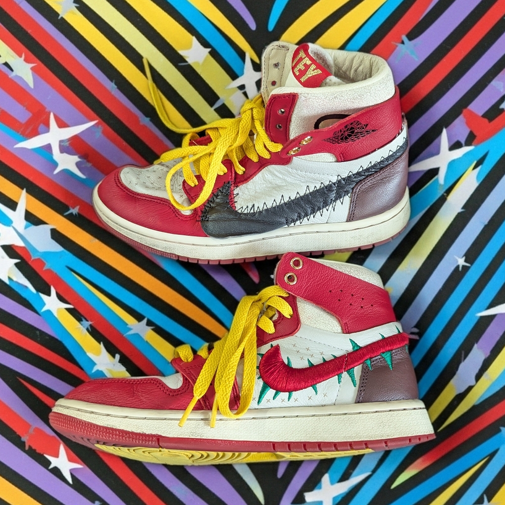 Nike Kids Red and White Sneakers with Yellow Laces